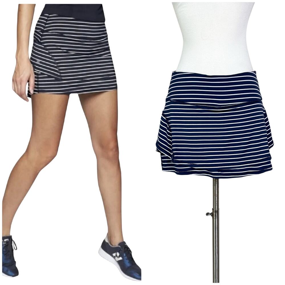 Athleta | Striped Navy Blue White Stealth Active Tennis Skirt Preppy Skort Small